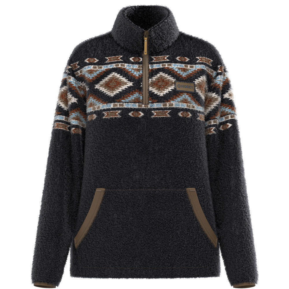 "Kodi" Fleece Pullover Black w/Multi Color Aztec