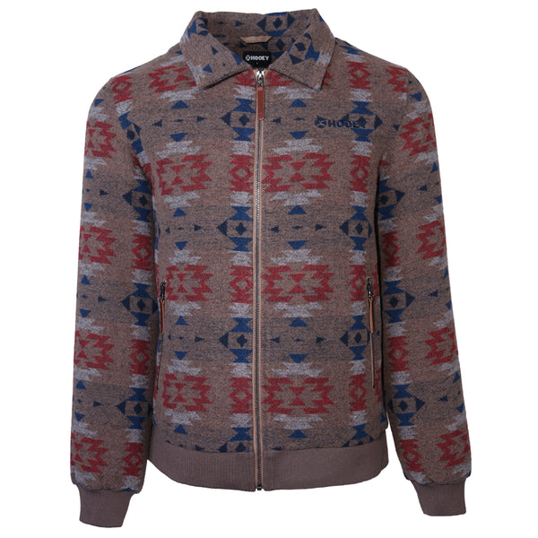 tan, blue, red, white Aztec pattern full zip jacket
