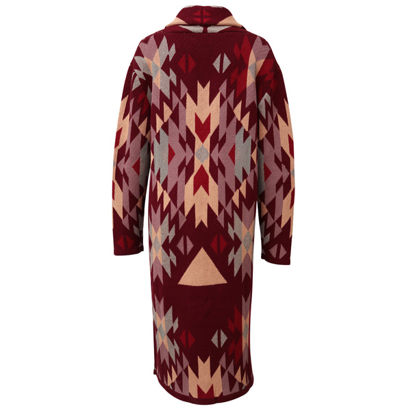 burgundy, cream, blue Aztec pattern kimono duster 