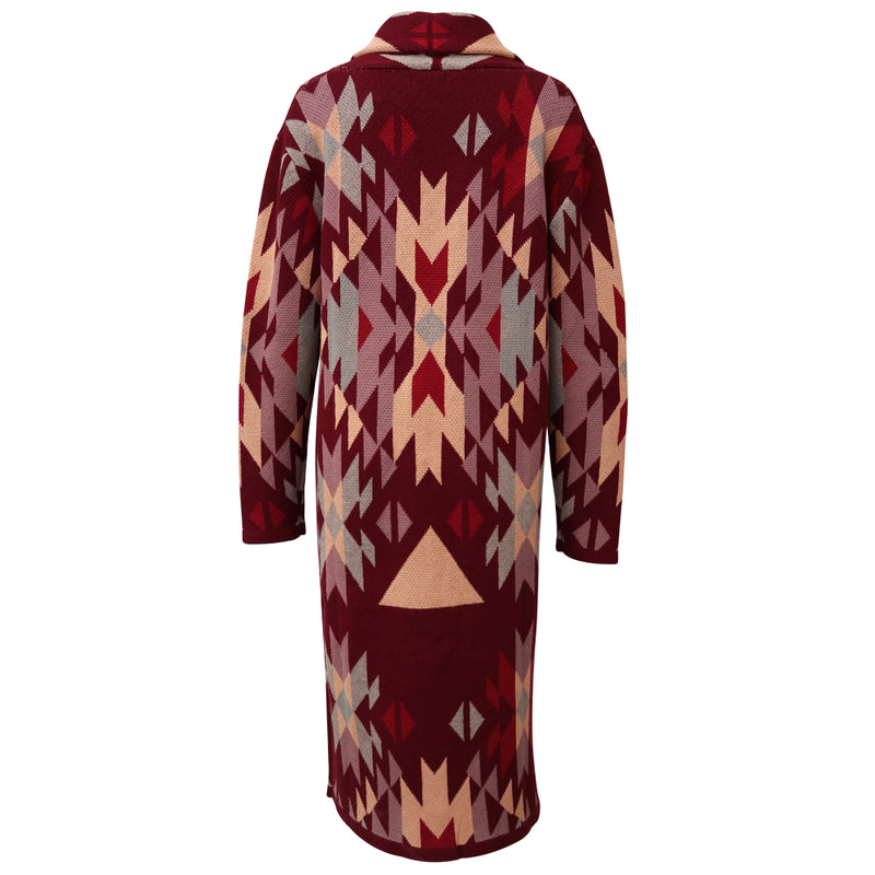 burgundy, cream, blue Aztec pattern kimono duster 