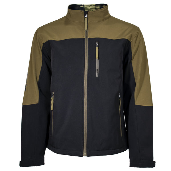 front of black and brown, two toned zipper jacket
