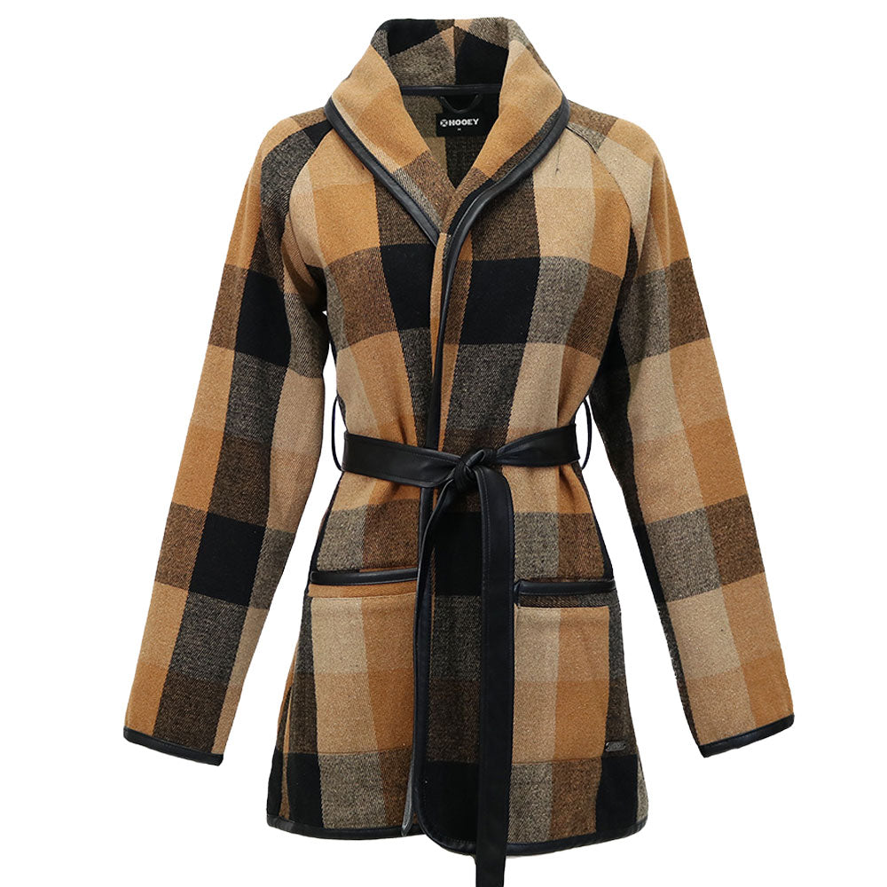 "Tulia" Wrap Jacket Duster Brown & Black Plaid