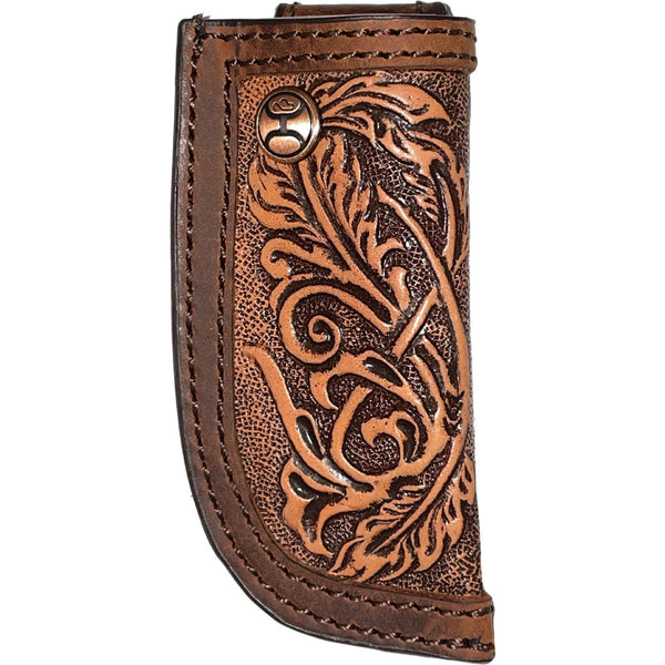 "Phoenix" Hand Tooled Knife Sheath Brown/Tan Hooey