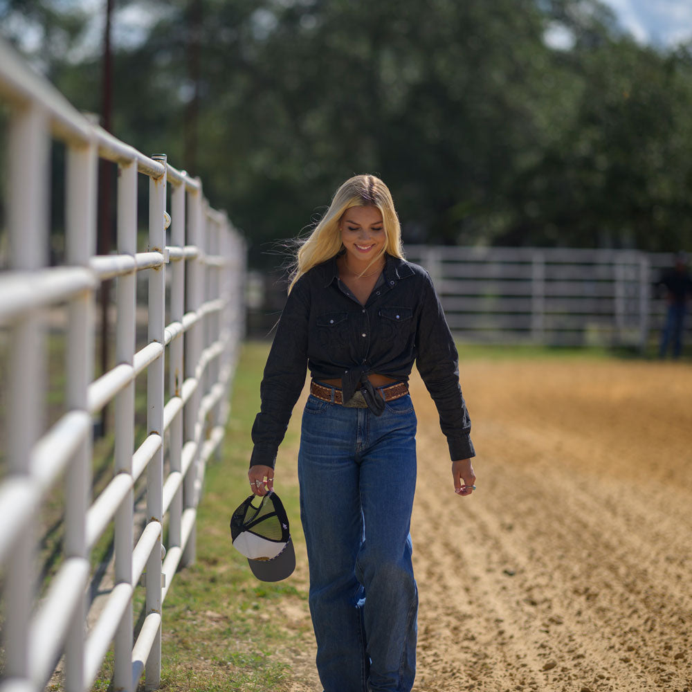 "Del Denim" Ladies Chambray Long Sleeve Shirt Black