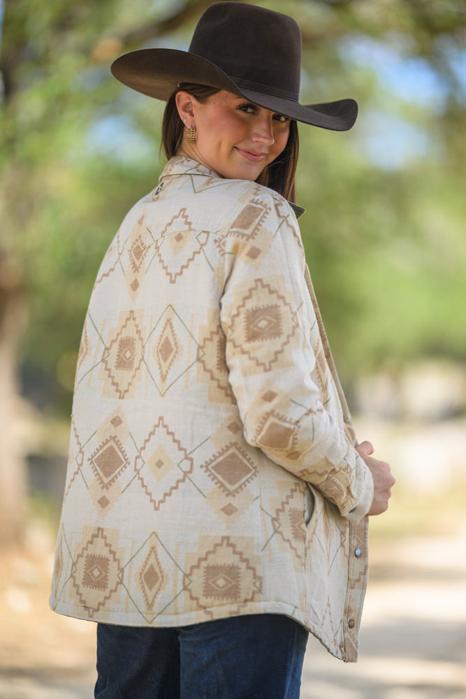 "Bandera" Reversible Barn Jacket Olive w/Cream & Tan Aztec