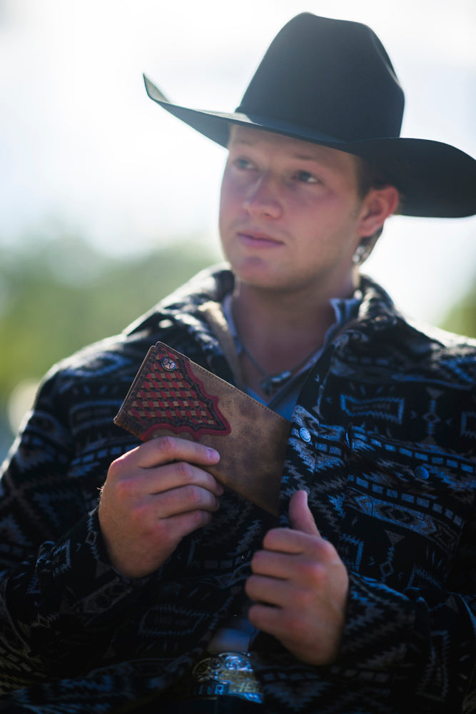"Whip" Smooth Tan w/Tri Color Woven Leather Rodeo Wallet