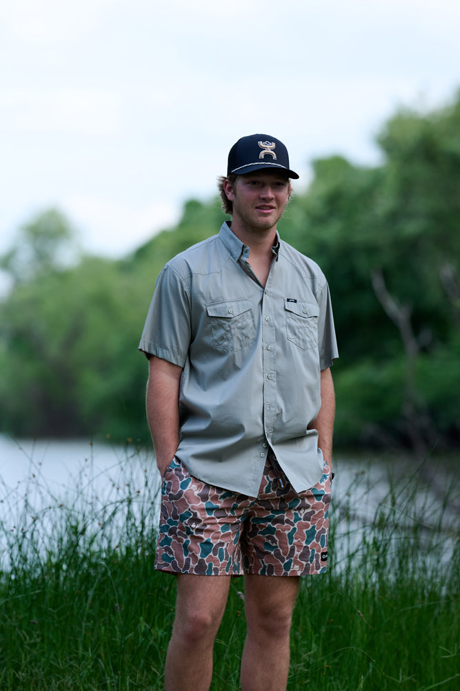 "Sol" Olive Green Short Sleeve Pearl Snap Shirt