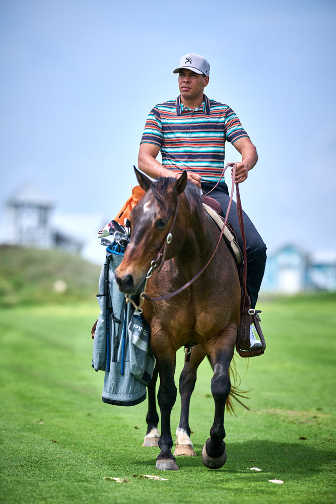 "The Drive" Polo Red & Blue Striped w/Aztec