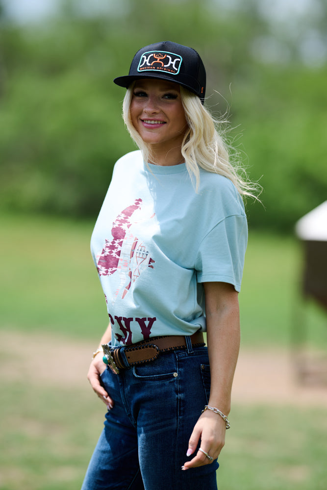 "Loop" Hat Black w/Turquoise & Orange Rectangle Patch