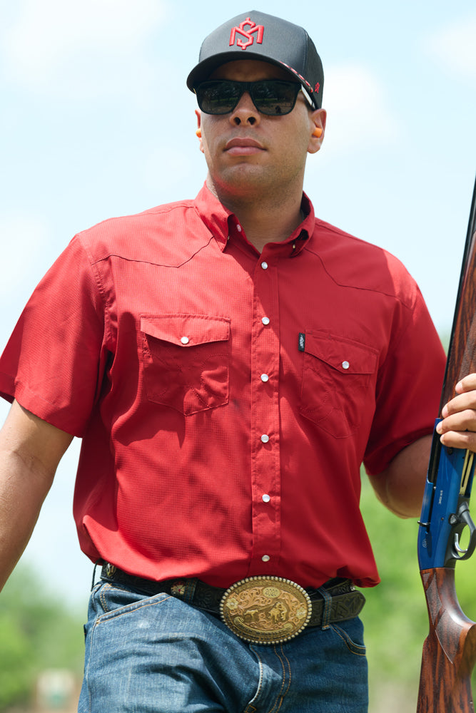 "Sol" Short Sleeve Pearl Snap Shirt Red