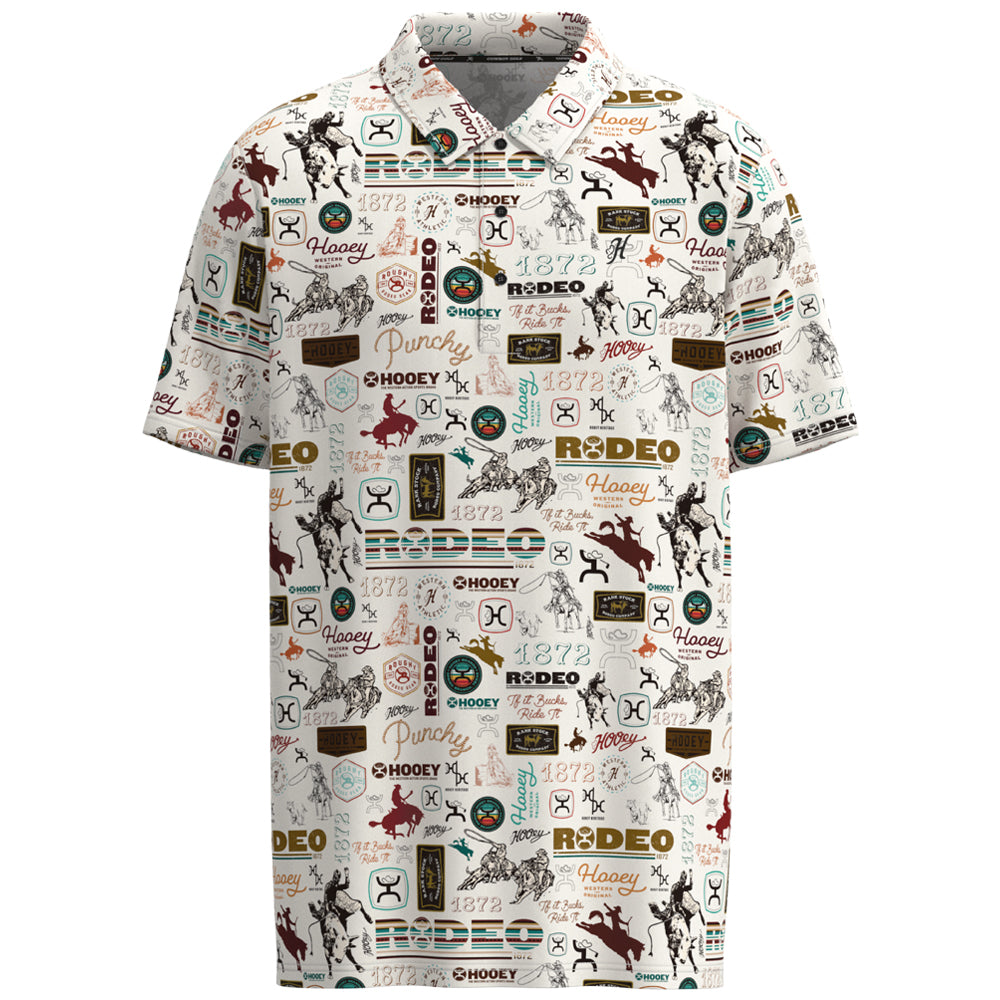 white, hooey, golf polo, with cowboy pattern