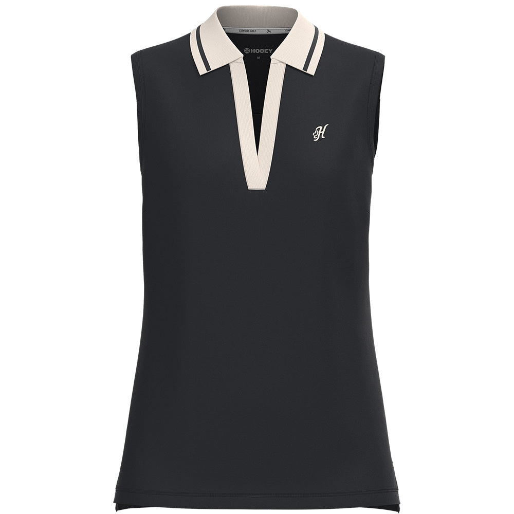 "Alice" Sleeveless Polo Black /Cream