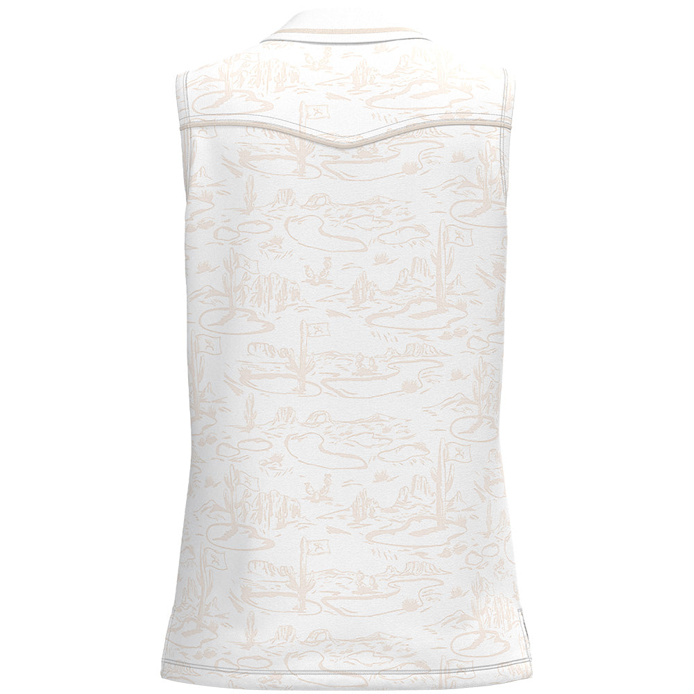 "Alice" Sleeveless Polo White/Tan Desert Pattern