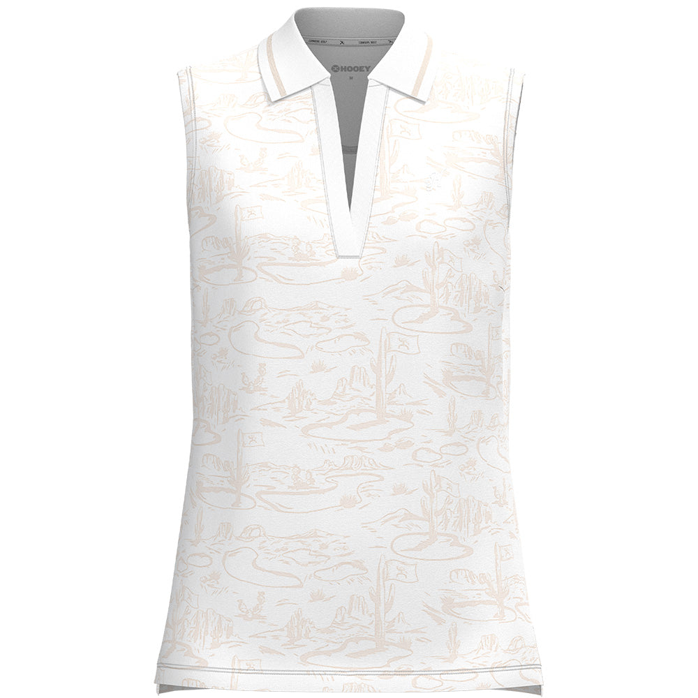 "Alice" Sleeveless Polo White/Tan Desert Pattern