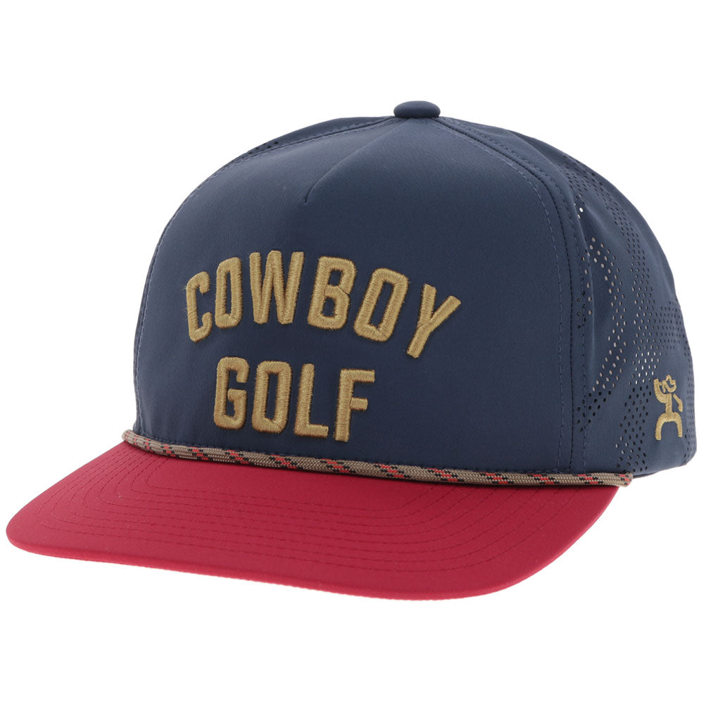 "Cowboy Golf" Hat Navy & Red w/ Gold Stitching
