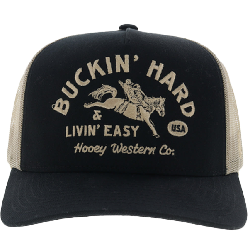 Buckin' Hard 5-Panel Trucker Snapback Hat Black