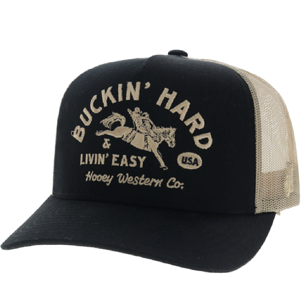 Buckin' Hard 5-Panel Trucker Snapback Hat Black
