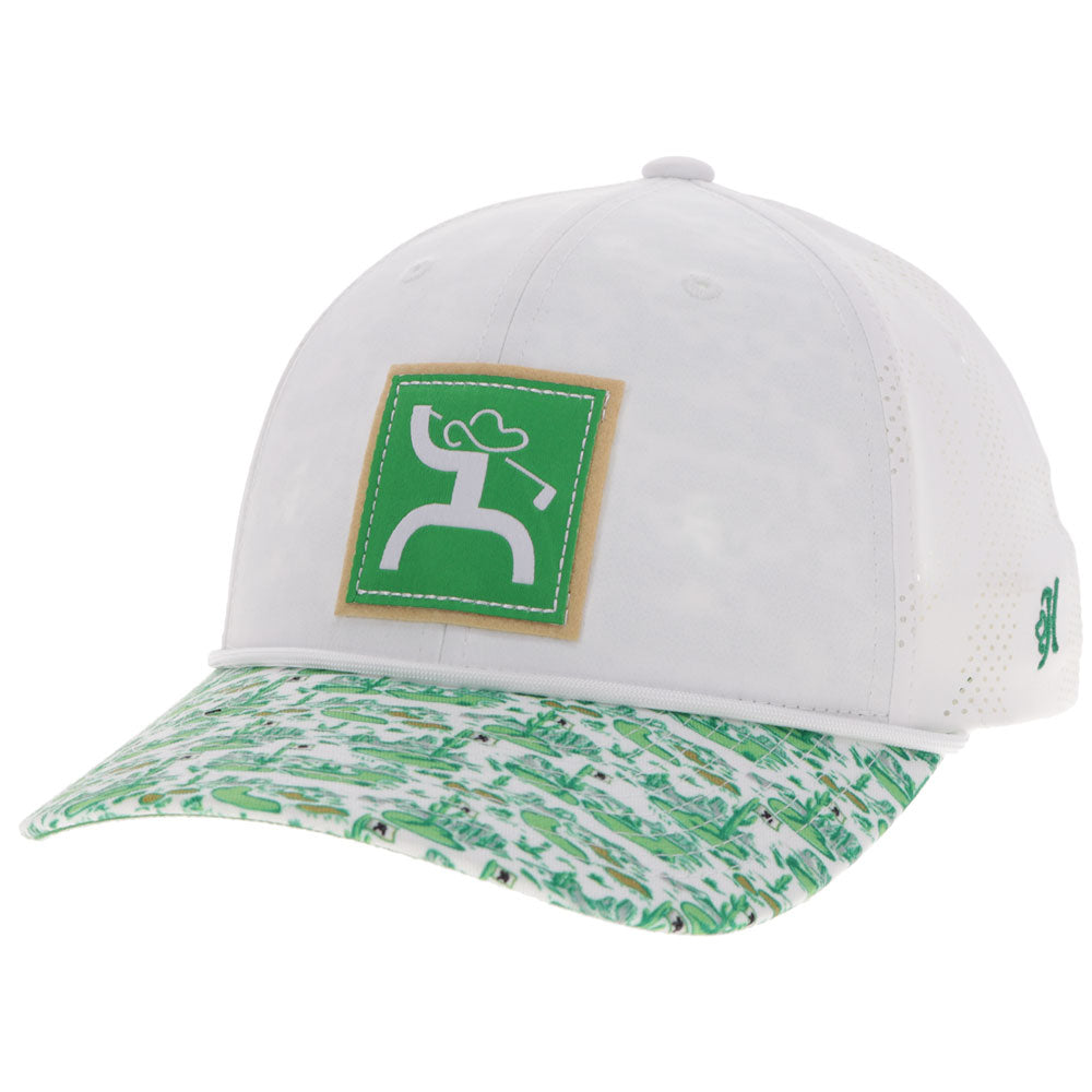 "Divot" Hat White w/ Green Hooey Hills Pattern