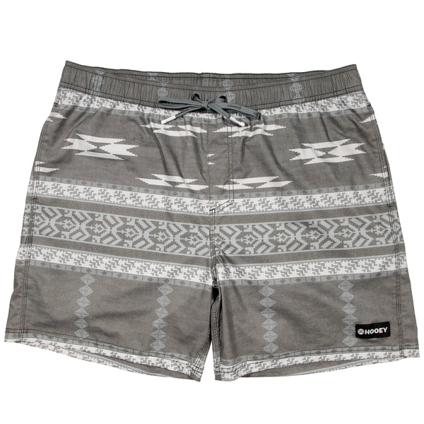 grey multi pattern board shorts
