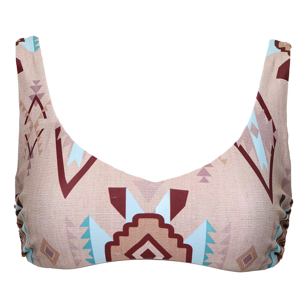 "The Rampy" Reversible Swimsuit Top Taupe Aztec Stripe