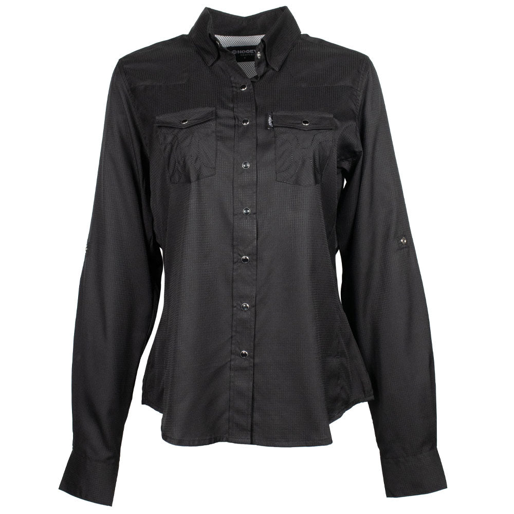 "Sol" Ladies Black Long Sleeve Pearl Snap Shirt