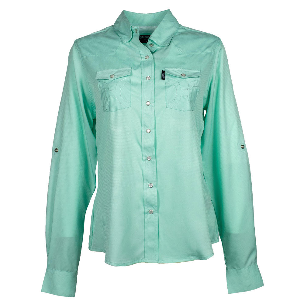 "Sol" Ladies Sea Foam Long Sleeve Pearl Snap Shirt