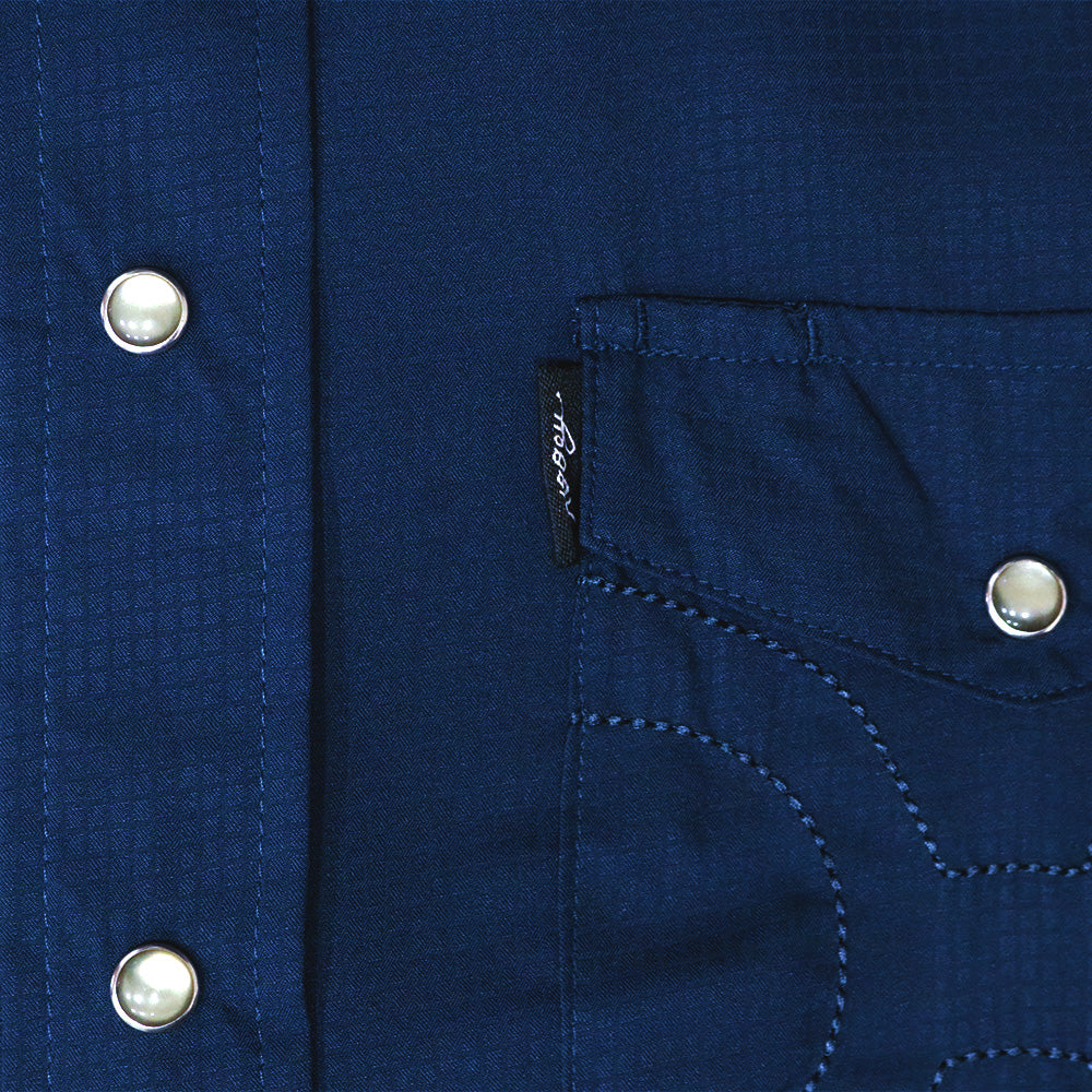 Youth "Sol" Navy Short Sleeve Pearl Snap Shirt