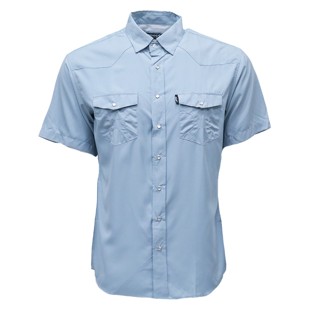 "Sol" Ashley Blue Short Sleeve Pearl Snap Shirt