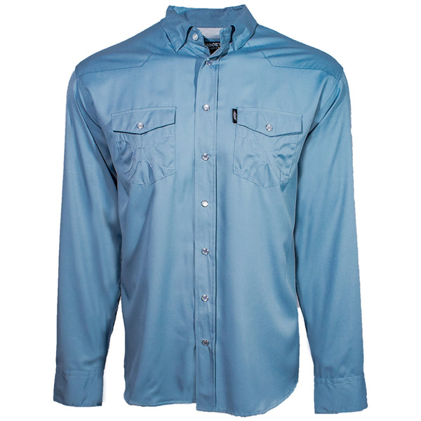 front of men's blue sol shirt with long sleeves 