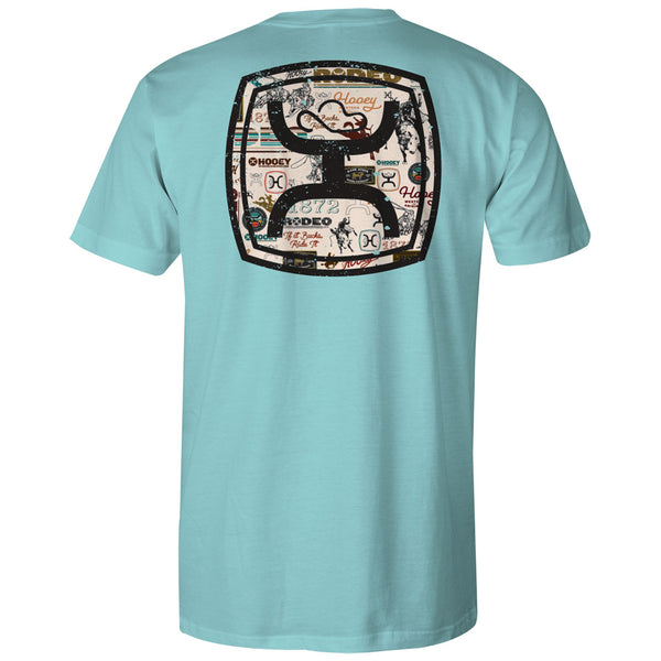 back of the teal Hooey tee with black and white cowboy pattern logo