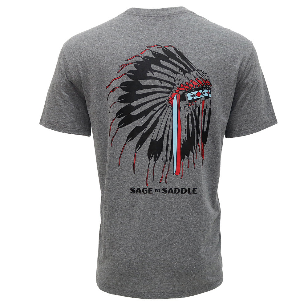 "Sage to Saddle" Heather Grey w/Head Dress Logo T-shirt