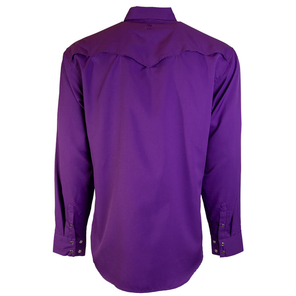 back of men's purple sol shirt with long sleeves