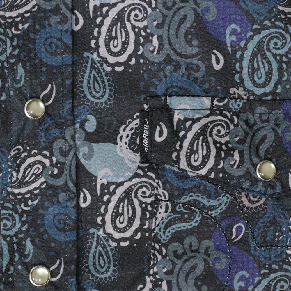 "Sol" Black/Paisley Long Sleeve Pearl Snap Shirt