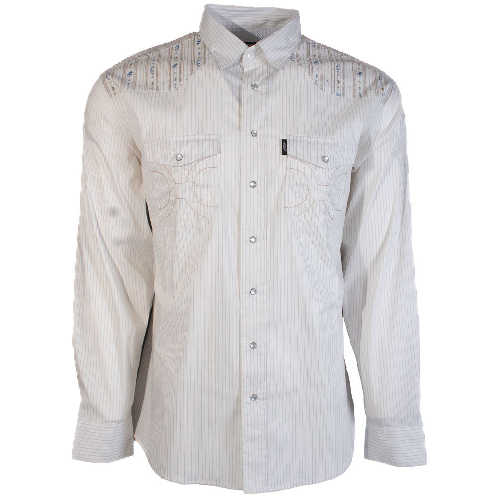 Dos Sol Long Sleeve Pearl Snap Shirt Cream w/Stripes XXL