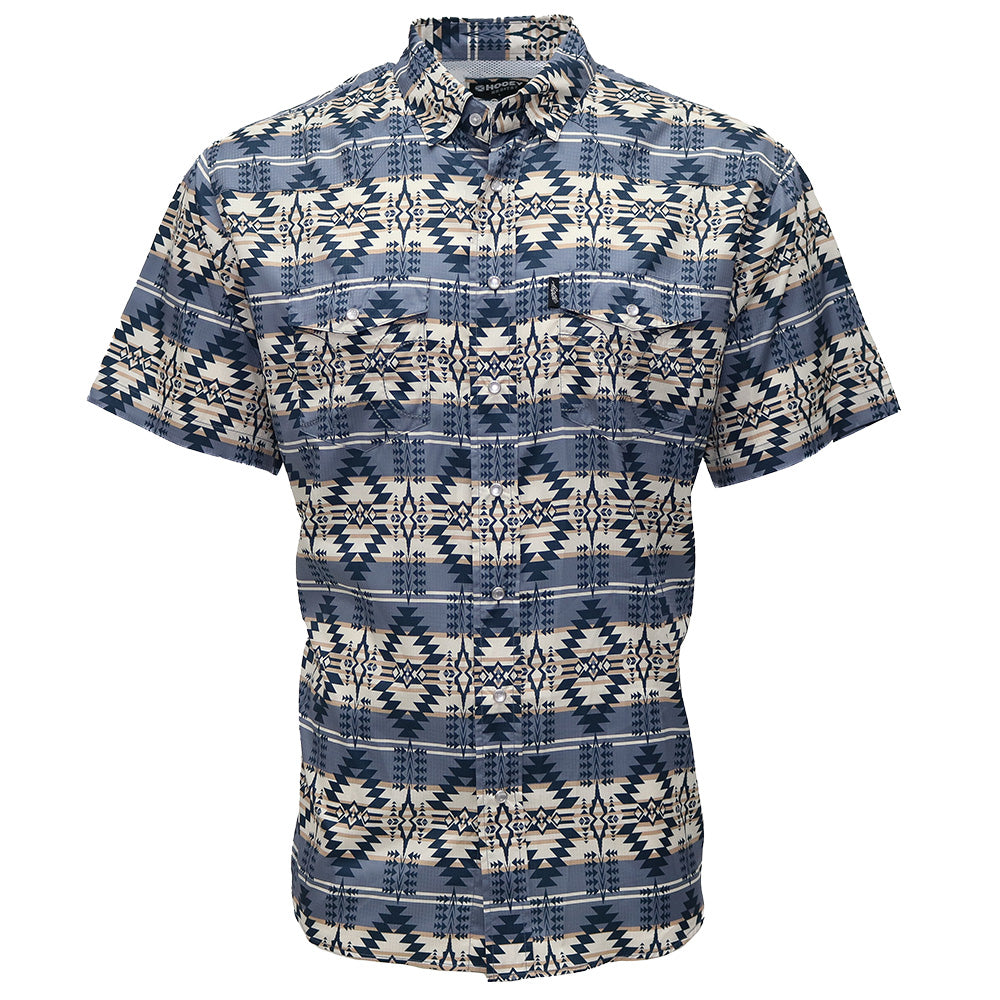 "Sol" Blue/Aztec Short Sleeve Pearl Snap Shirt