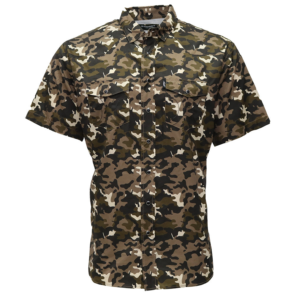 "Sol" Camo Short Sleeve Pearl Snap Shirt