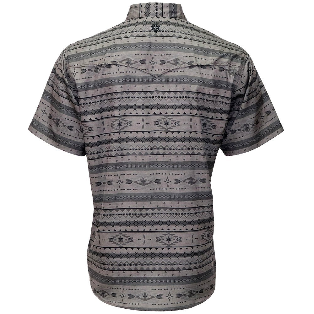 "Sol" Charcoal/Aztec Short Sleeve Pearl Snap Shirt