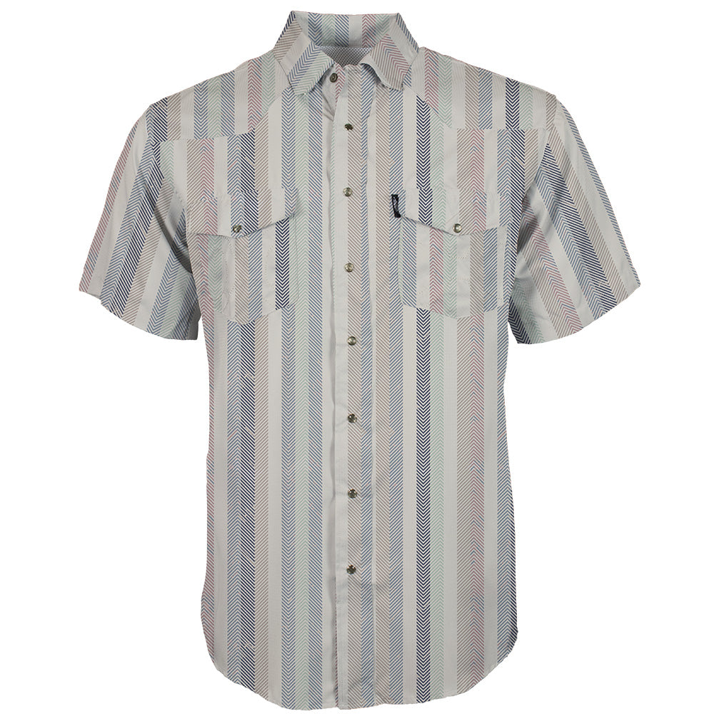 "Sol" Cream w/Baja Stripe Pattern Short Sleeve Pearl Snap Shirt