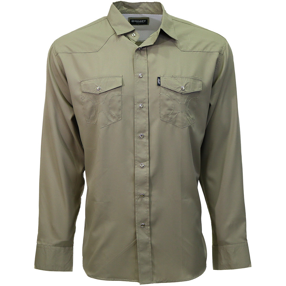 "Sol" Olive Green Long Sleeve Pearl Snap Shirt