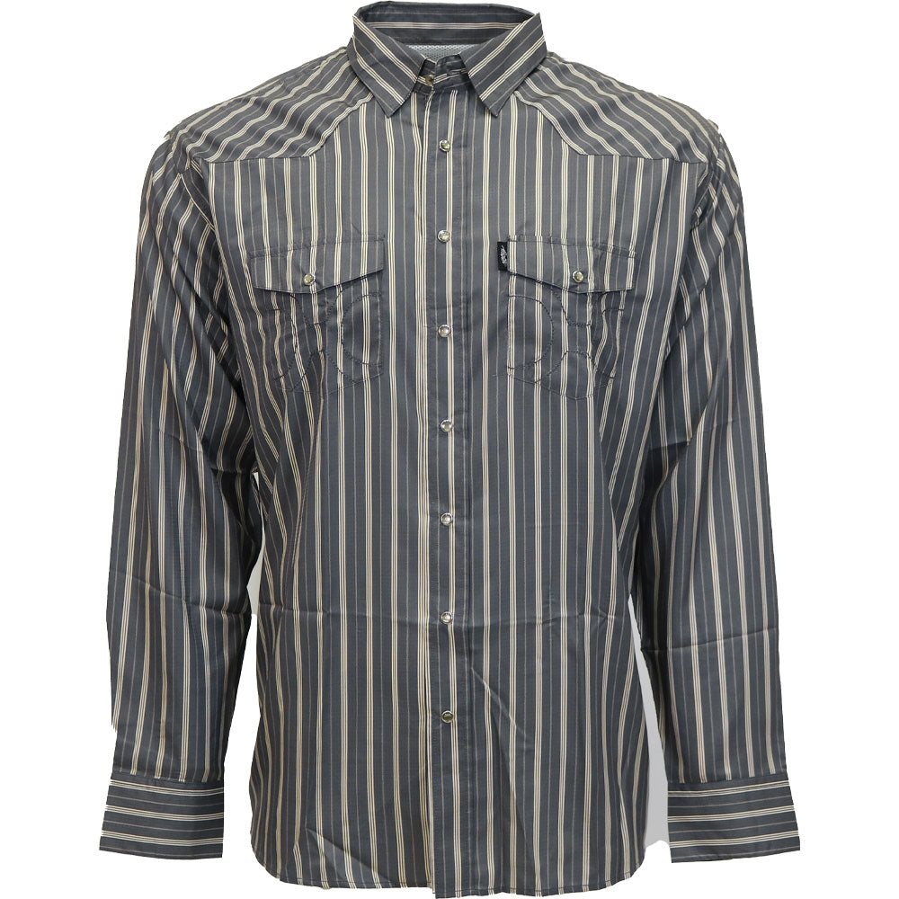 "Sol" Grey Pin Stripe Long Sleeve Pearl Snap Shirt