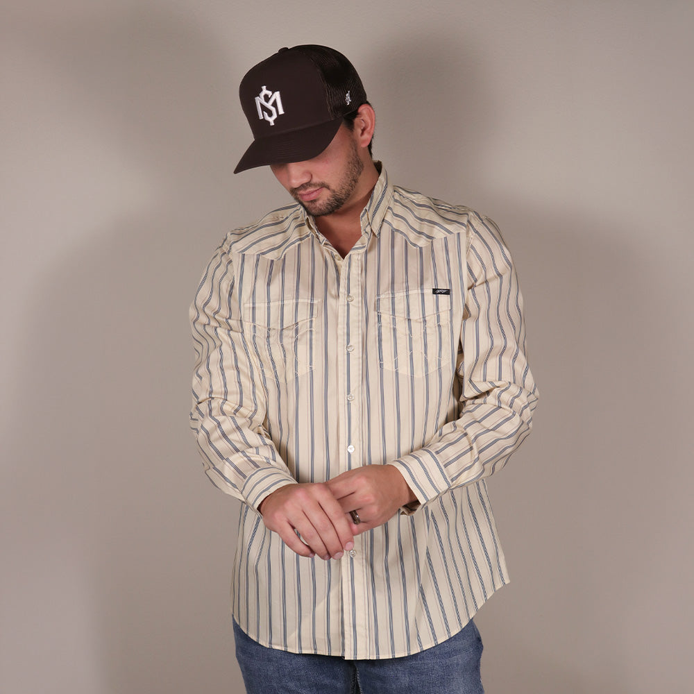 "Maverick" Long Sleeve Button Up Shirt White w/Pin Stripes