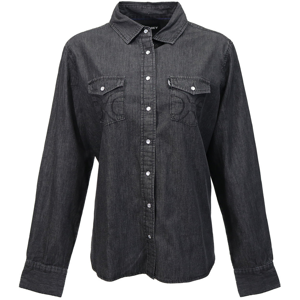 "Del Denim" Ladies Chambray Long Sleeve Shirt Black