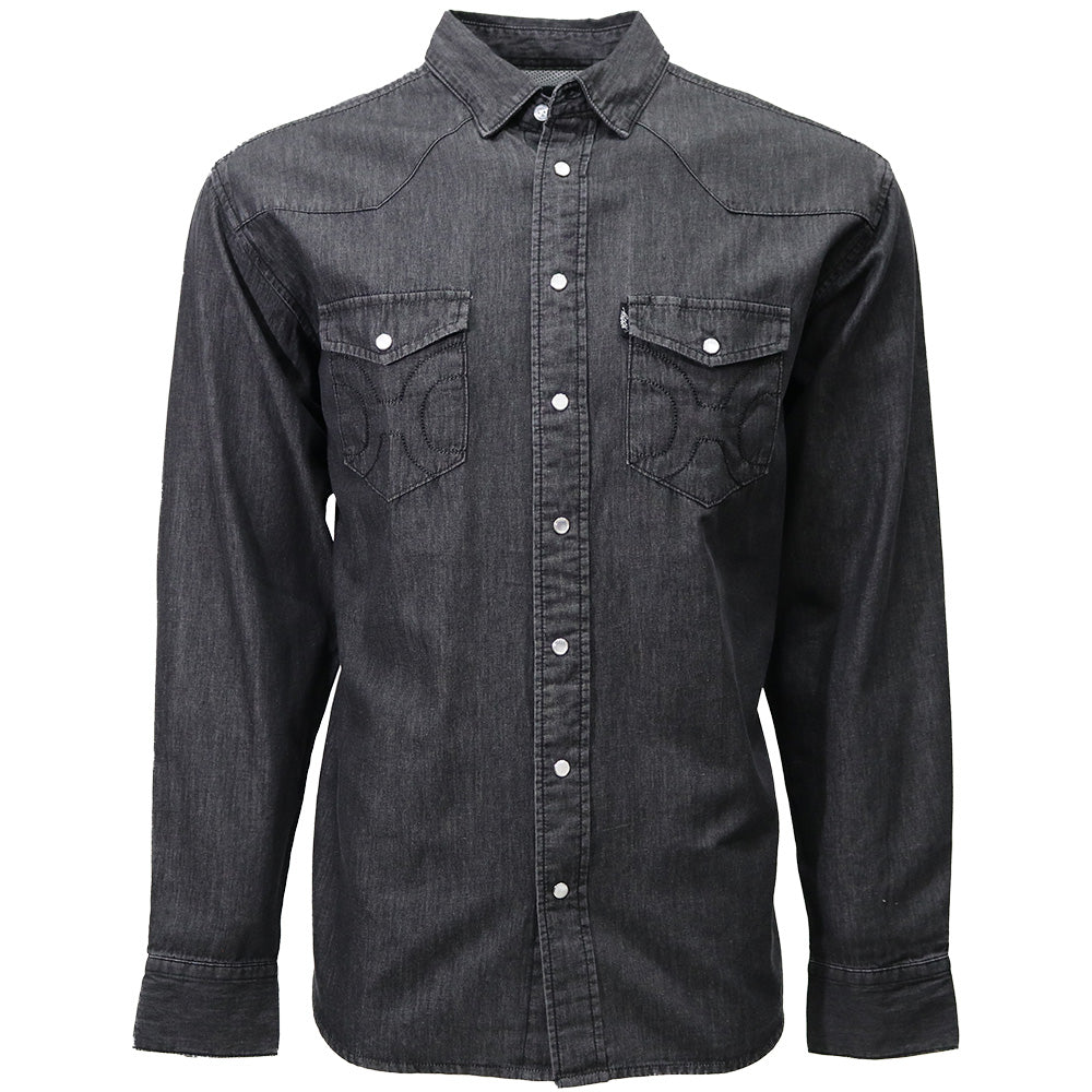 "Del Denim" Chambray Long Sleeve Shirt Washed Black