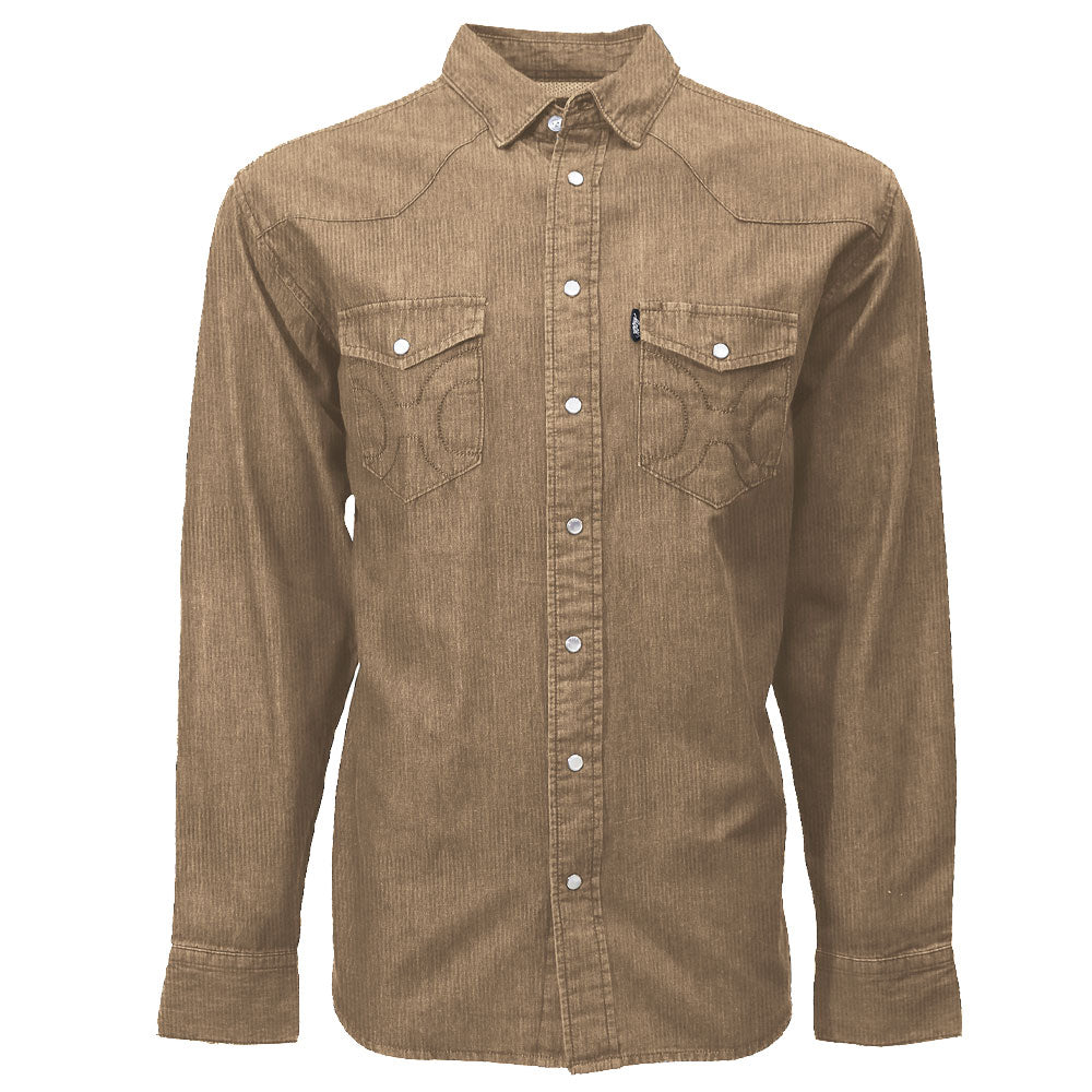 "Tombstone Corduroy" Long Sleeve Shirt w/ Pearl Snaps Brown