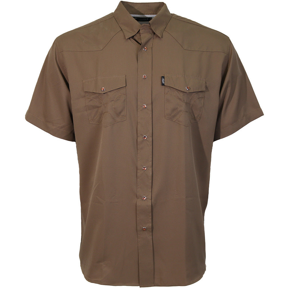 "Sol" Short Sleeve Pearl Snap Shirt Brown