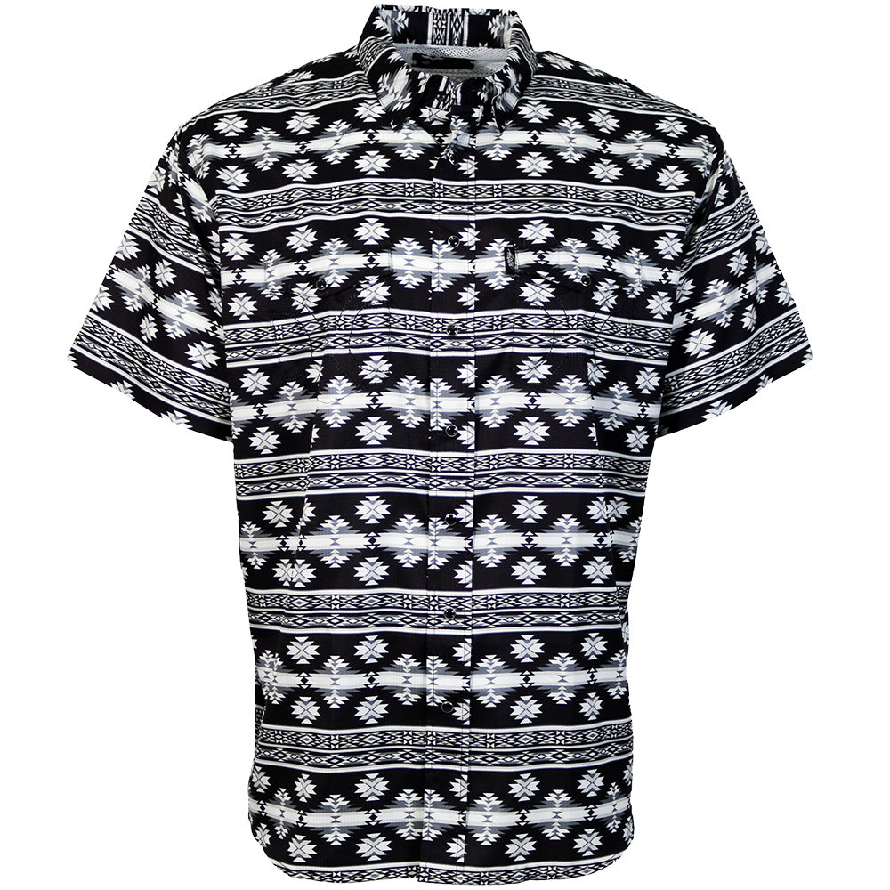 "Sol" Short Sleeve Pearl Snap Shirt Black/Aztec