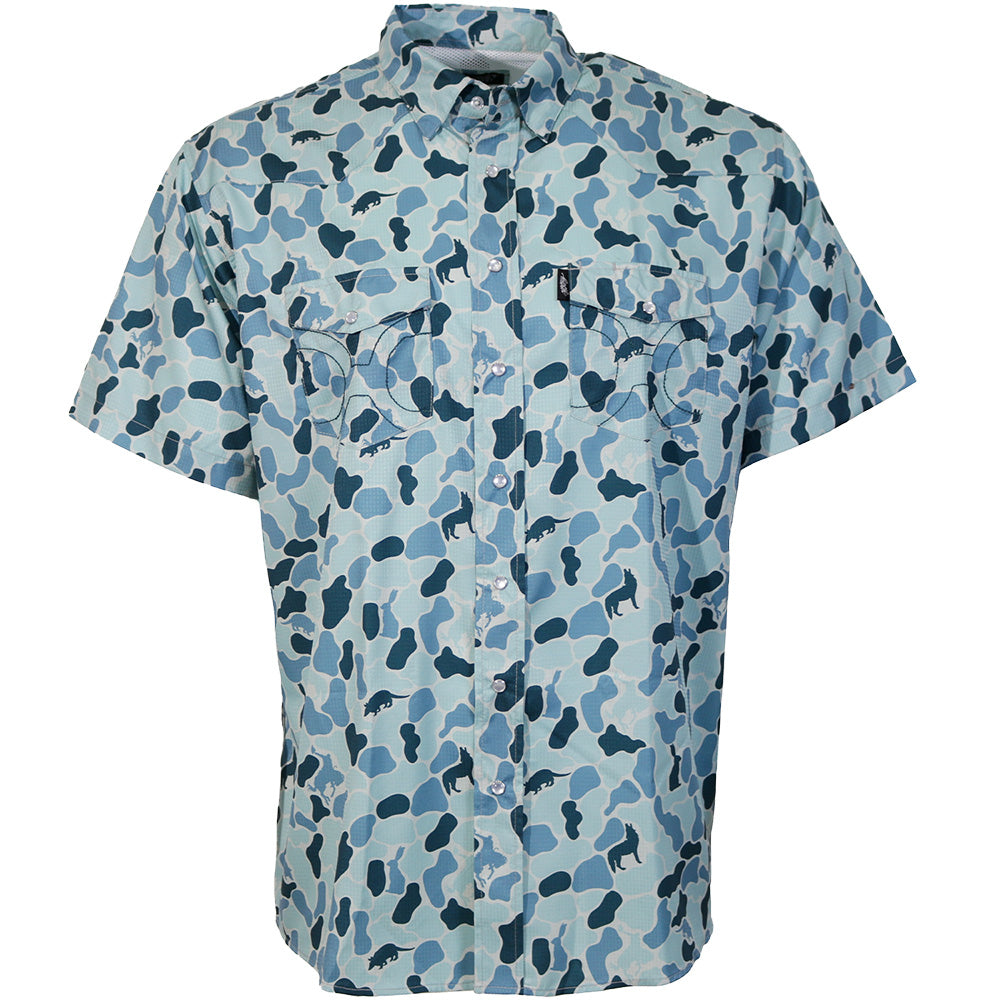 "Sol" Short Sleeve Pearl Snap Shirt Blue Camo