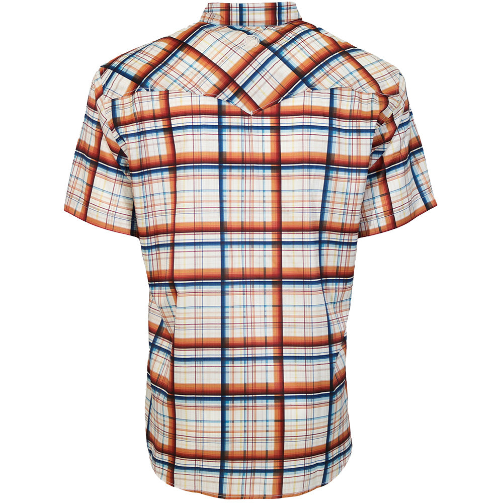 "Sol" Short Sleeve Pearl Snap Shirt Cream w/Plaid Pattern