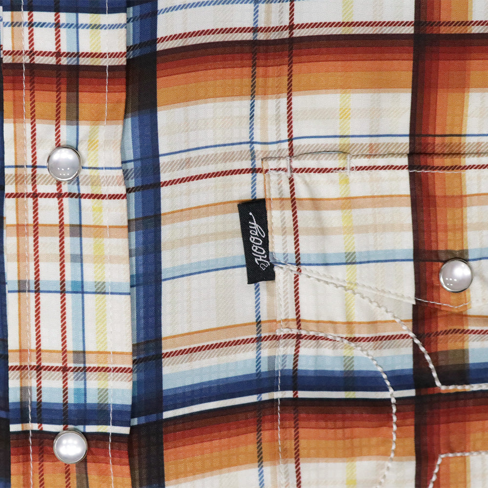 "Sol" Short Sleeve Pearl Snap Shirt Cream w/Plaid Pattern