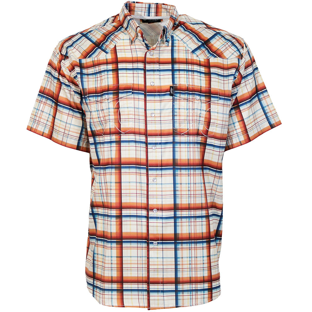 "Sol" Short Sleeve Pearl Snap Shirt Cream w/Plaid Pattern